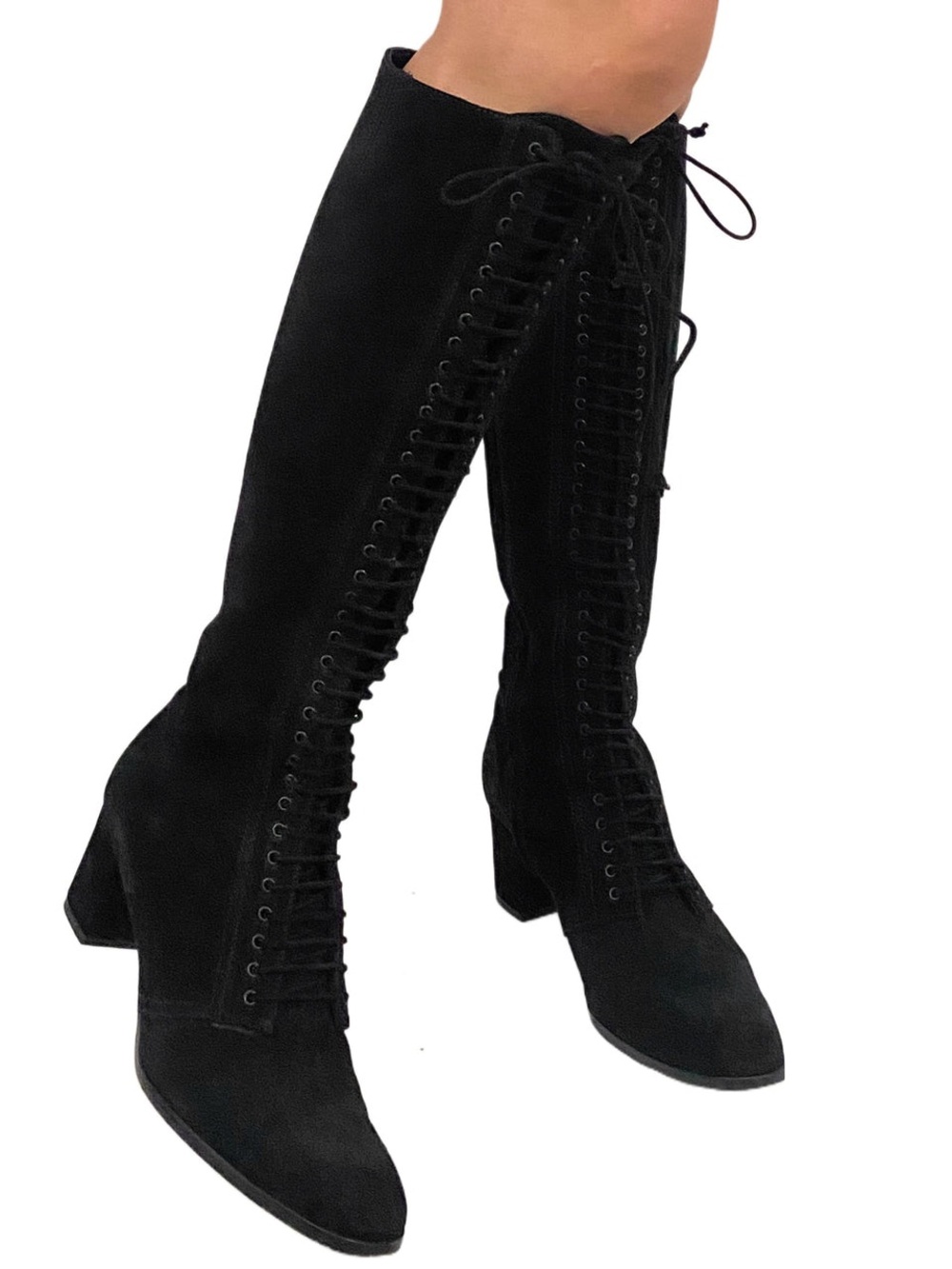 Theory Black Suede Over-the-Knee Lace-Up Boots